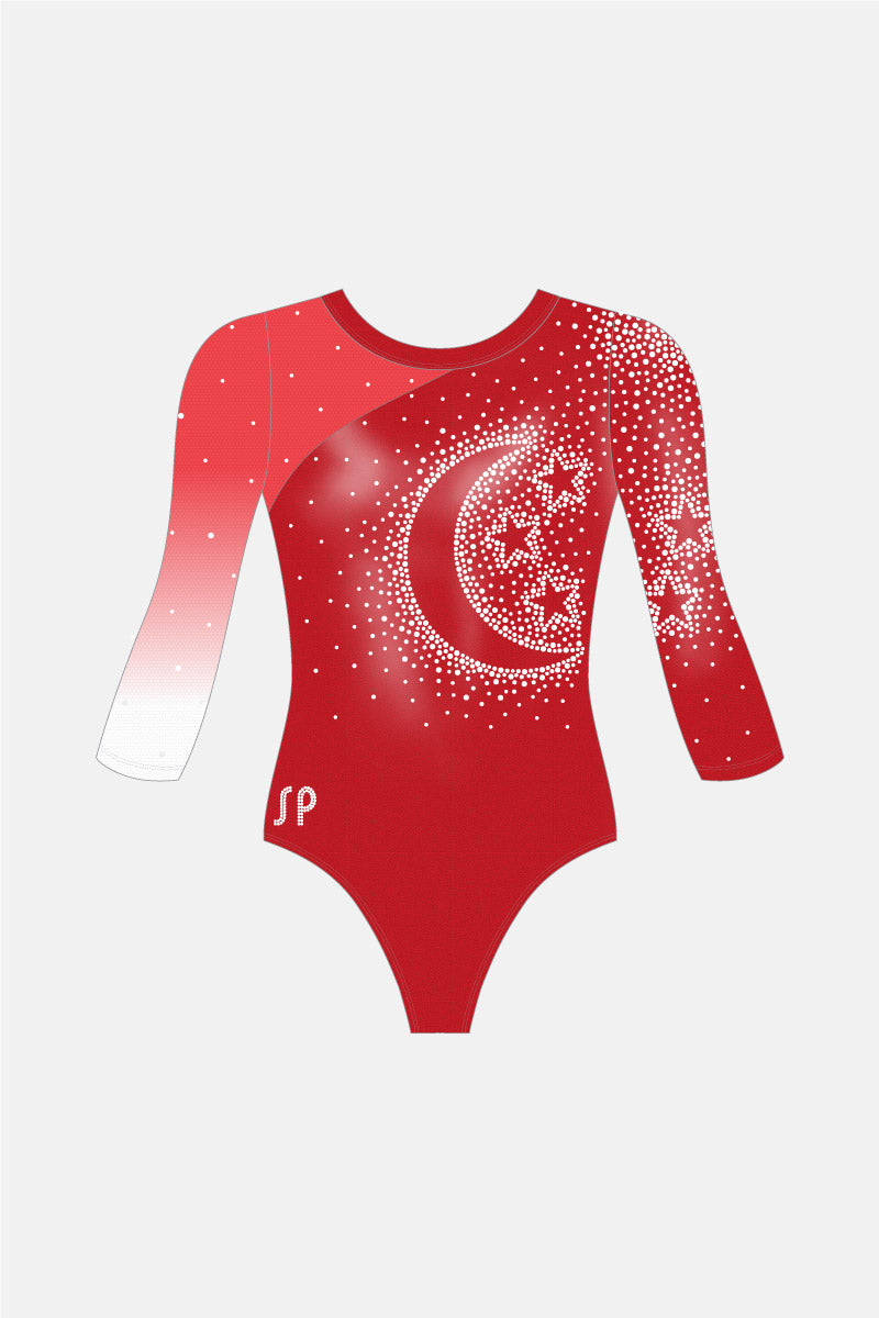 Red Flag 3/4 Sleeve Comp Leotard