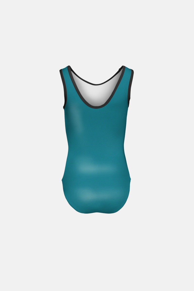 Girls Seaweed & Black Trim Sleeveless Leotard