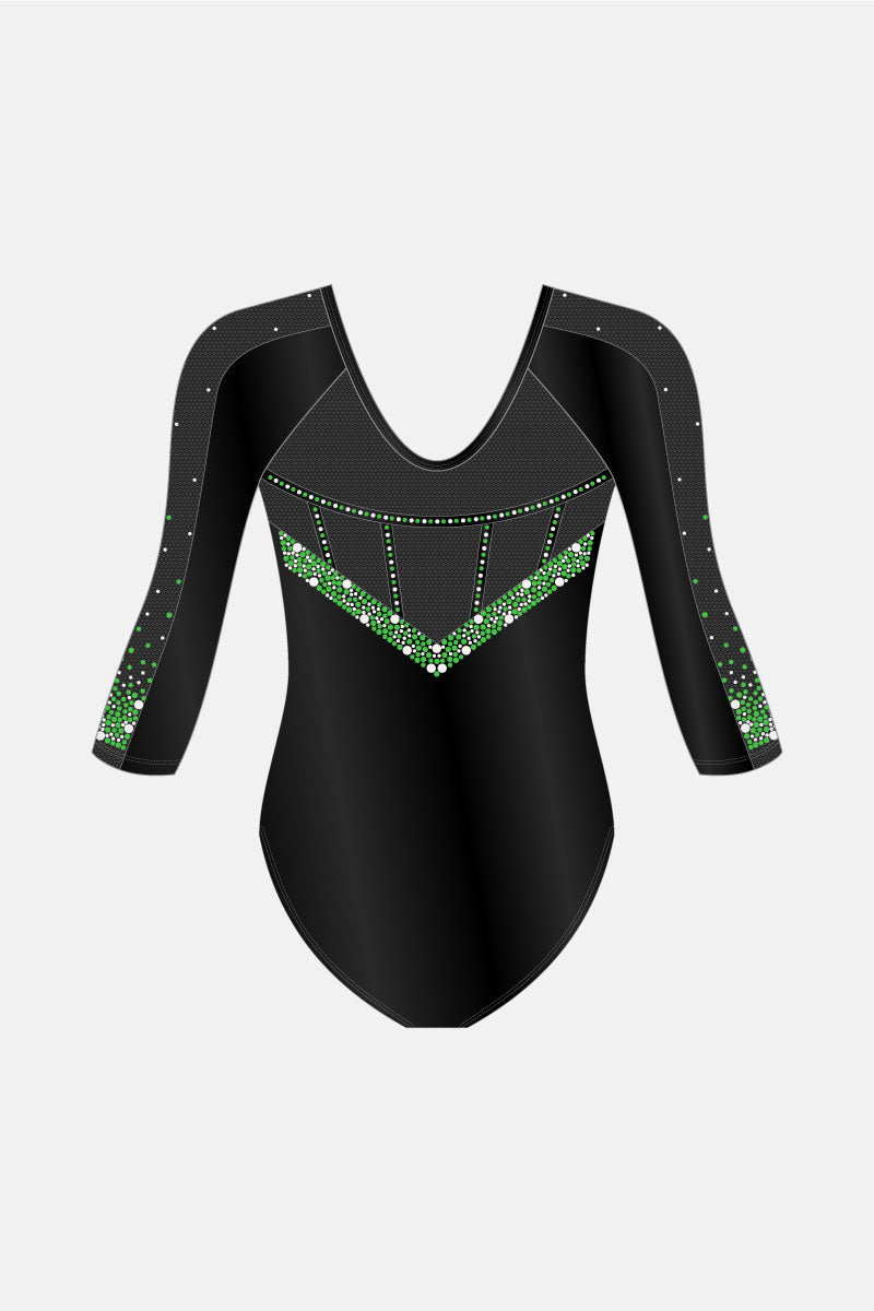 Black/Green Competition 3/4 Slv Leotard