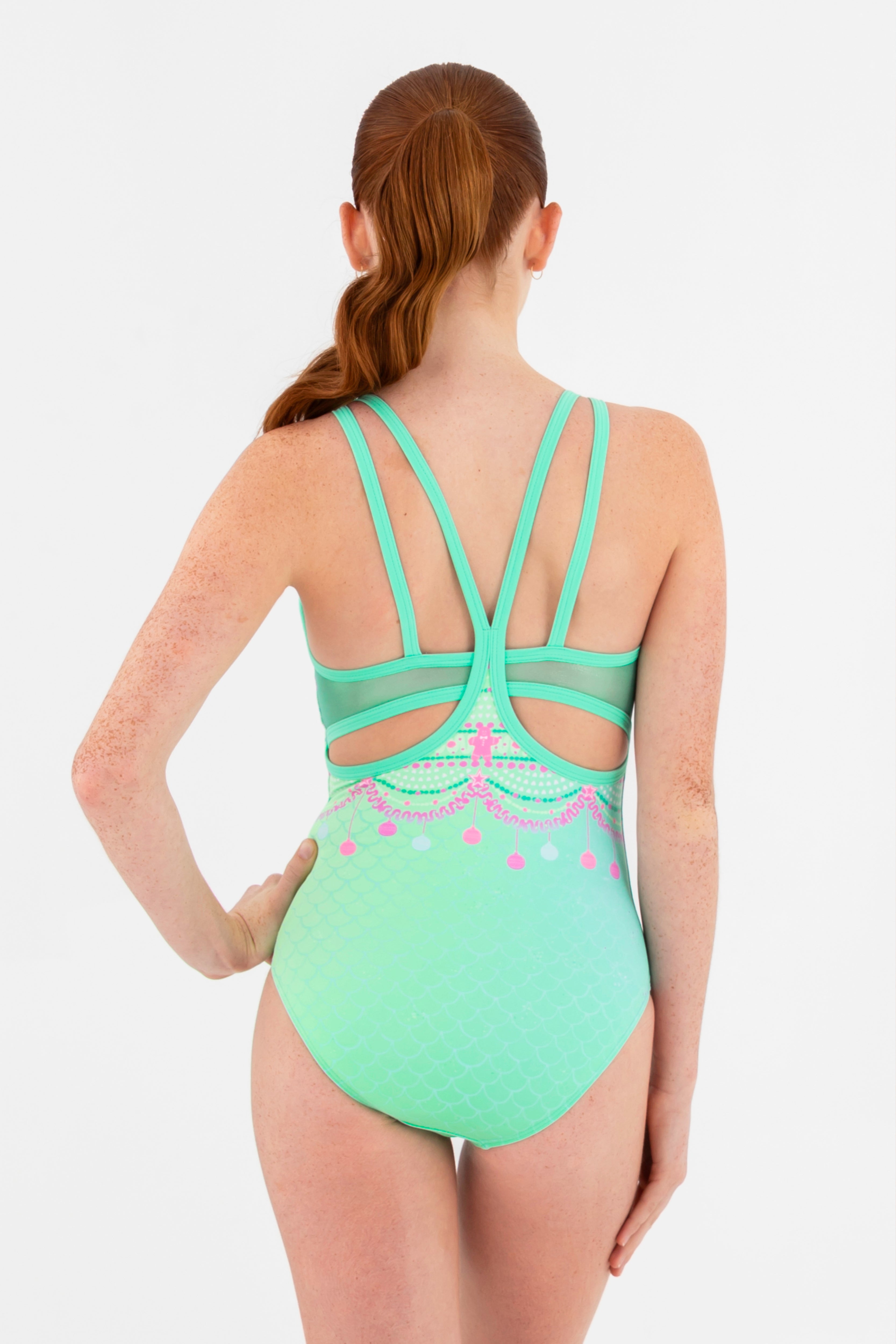 Sylvia P Gingerbread Leotard Gymnastics Leotard In Pastel Shades, Limited Edition, Back View.