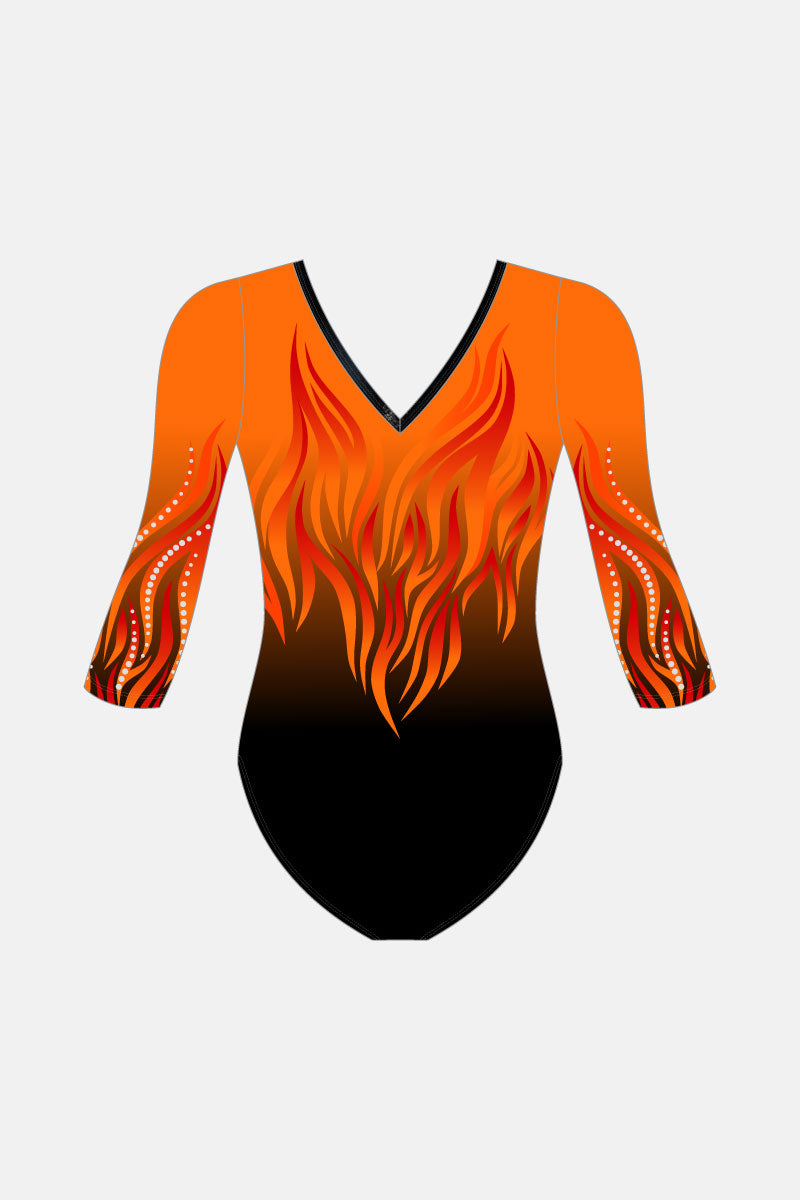 Fire Orange Zemira Comp 3/4 Slv Leotard