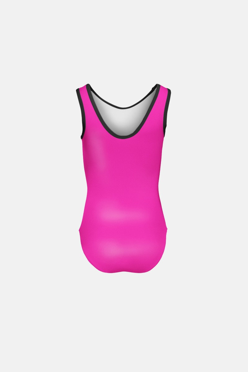 Girls Hot Pink & Black Trim Sleeveless Leotard