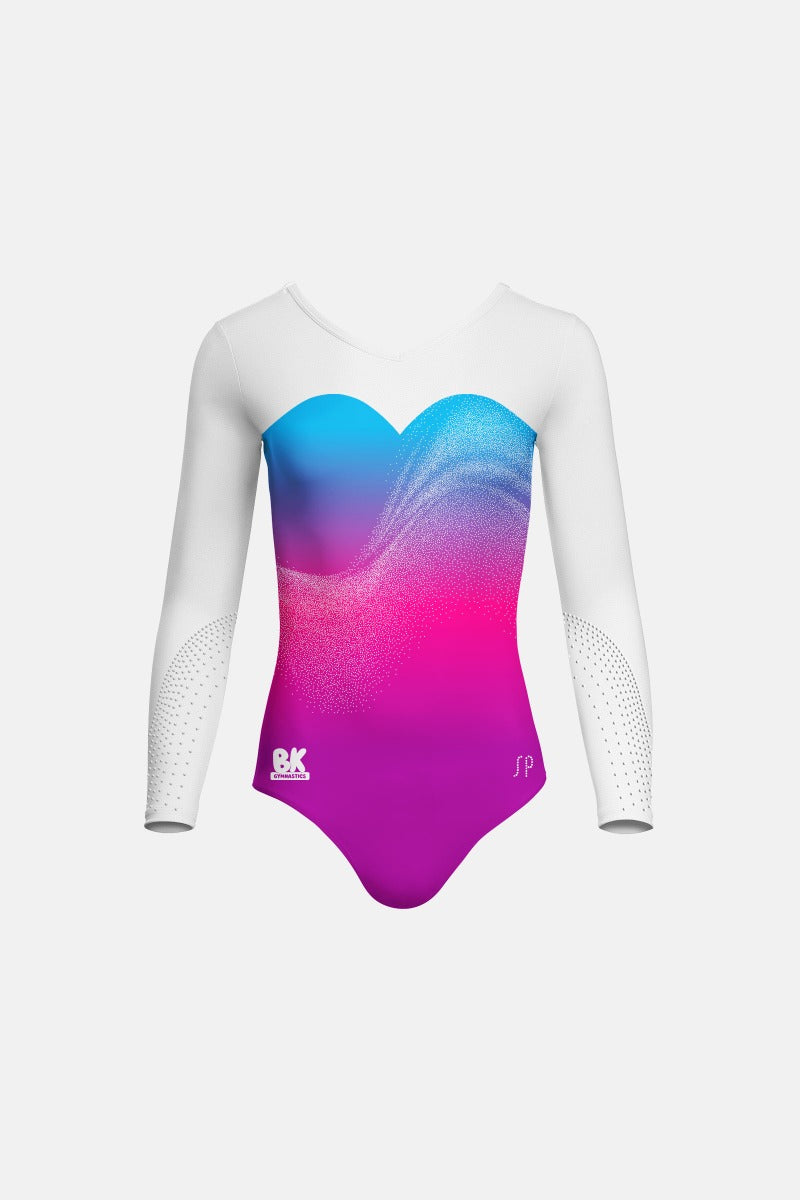 Girls Long Sleeve Leotard - Blue/Burg